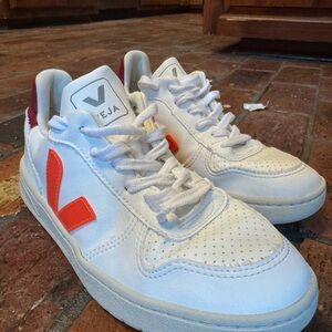 Veja White Sneakers with Vibrant Orange Accents